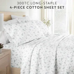 Casual Comfort 300tc Cotton Sateen Pattern 4 piece Sheet Set