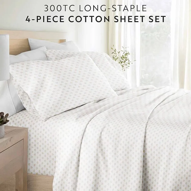 Casual Comfort 300tc Cotton Sateen Pattern 4 piece Sheet Set