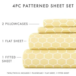 Casual Comfort Ultra Soft Honeycomb Pattern 4 Piece Bed Sheet Set