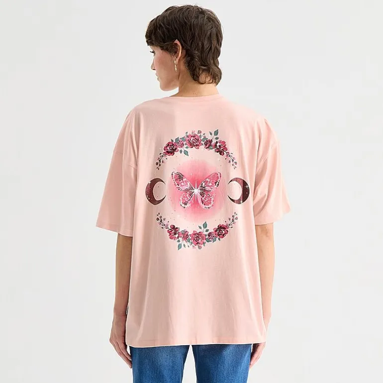 Celestial Butterfly Oversized Tee Womens Juniors Crew Neck Short Sleeve Oversized Graphic T-Shirt
