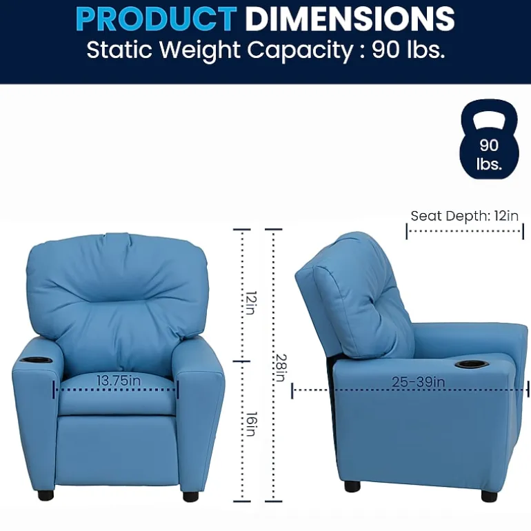 Chandler Plush Recliner with Cup Holder for Kids