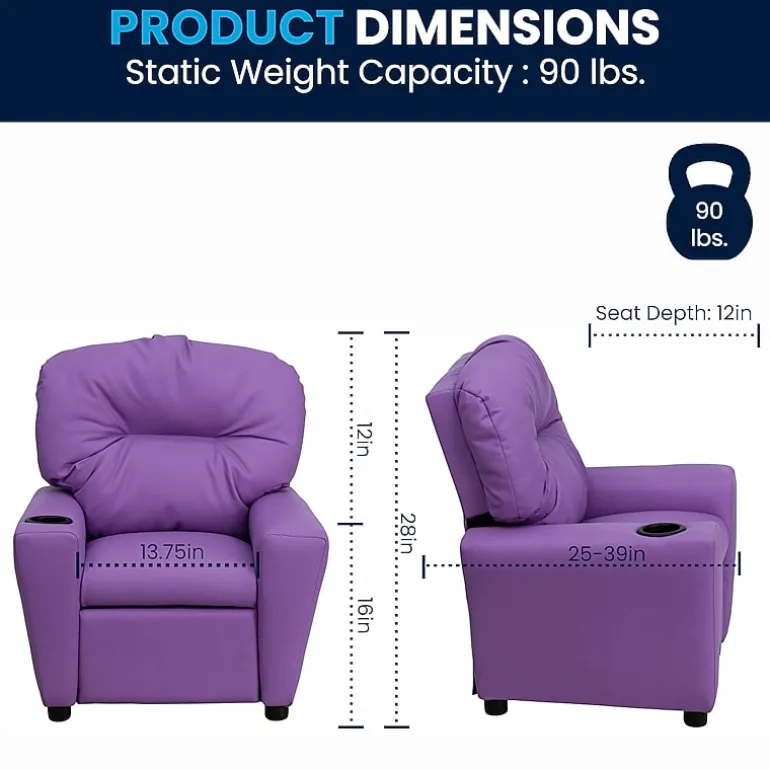 Chandler Plush Recliner with Cup Holder for Kids