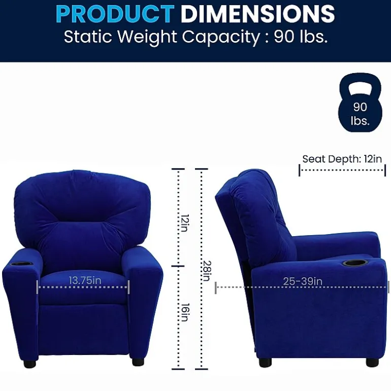 Chandler Plush Recliner with Cup Holder for Kids
