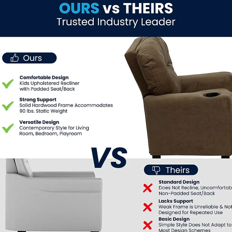 Chandler Plush Recliner with Cup Holder for Kids