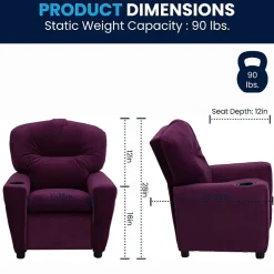 Chandler Plush Recliner with Cup Holder for Kids
