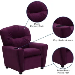 Chandler Plush Recliner with Cup Holder for Kids