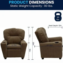 Chandler Plush Recliner with Cup Holder for Kids
