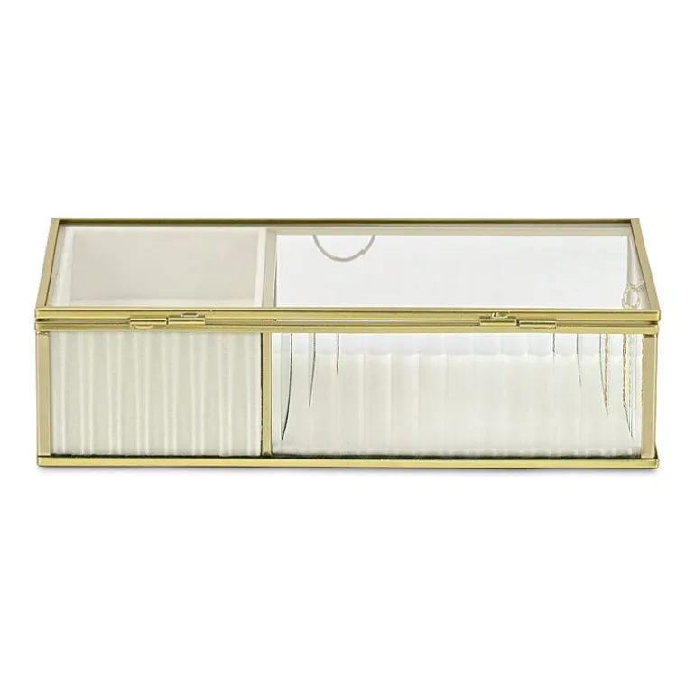Cheungs Glass Box With Two Padded Compartments Jewelry Organizer