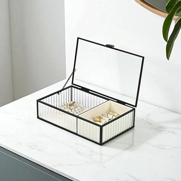 Cheungs Glass Box With Two Padded Compartments Jewelry Organizer