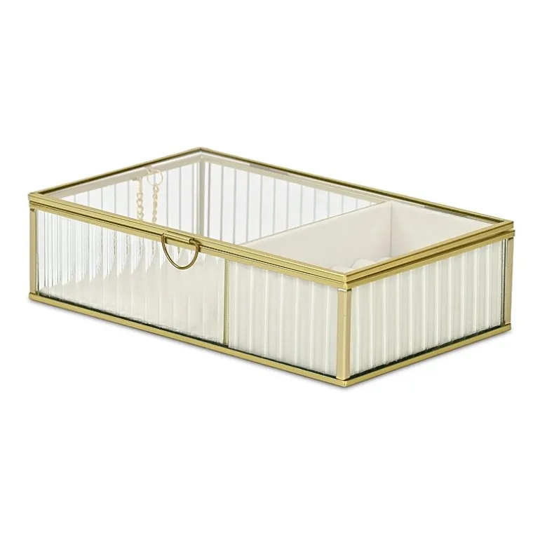 Cheungs Glass Box With Two Padded Compartments Jewelry Organizer