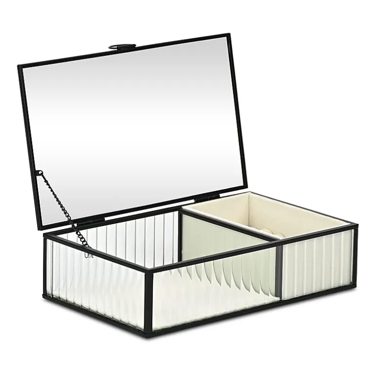 Cheungs Glass Box With Two Padded Compartments Jewelry Organizer