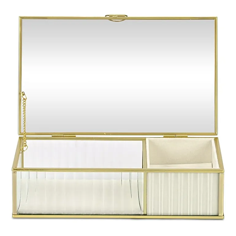 Cheungs Glass Box With Two Padded Compartments Jewelry Organizer
