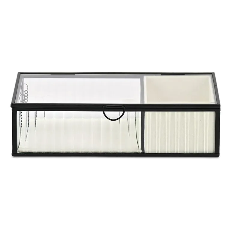 Cheungs Glass Box With Two Padded Compartments Jewelry Organizer