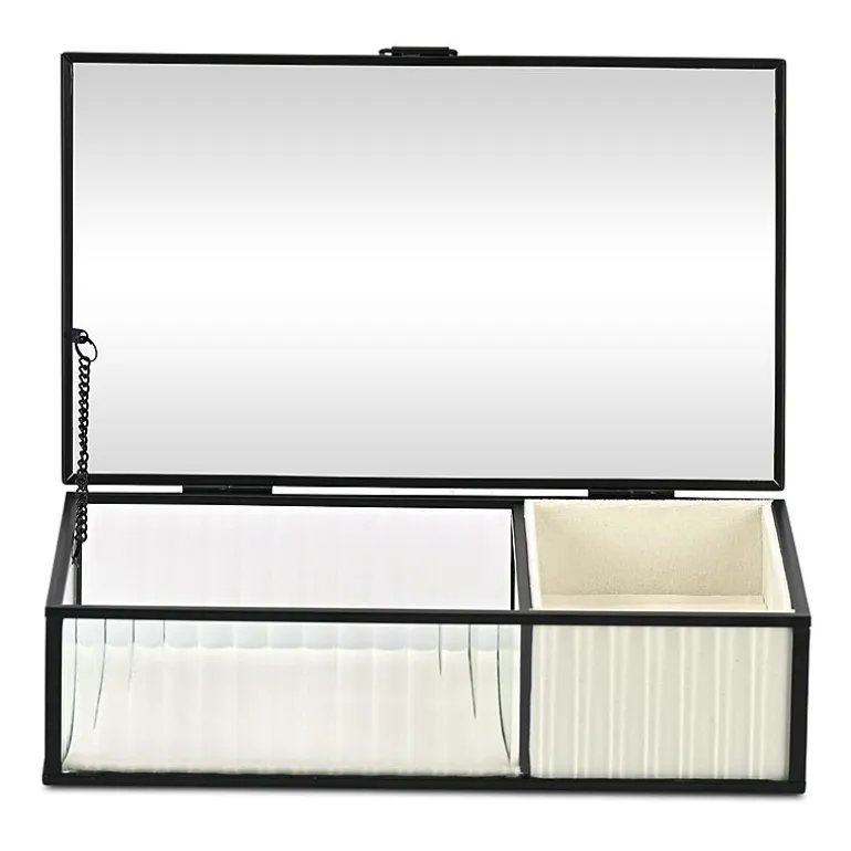 Cheungs Glass Box With Two Padded Compartments Jewelry Organizer