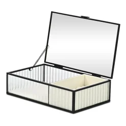 Cheungs Glass Box With Two Padded Compartments Jewelry Organizer