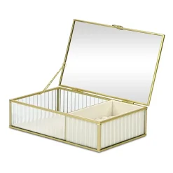 Cheungs Glass Box With Two Padded Compartments Jewelry Organizer
