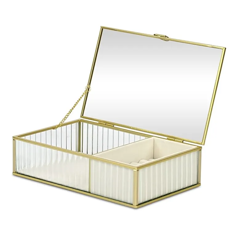 Cheungs Glass Box With Two Padded Compartments Jewelry Organizer