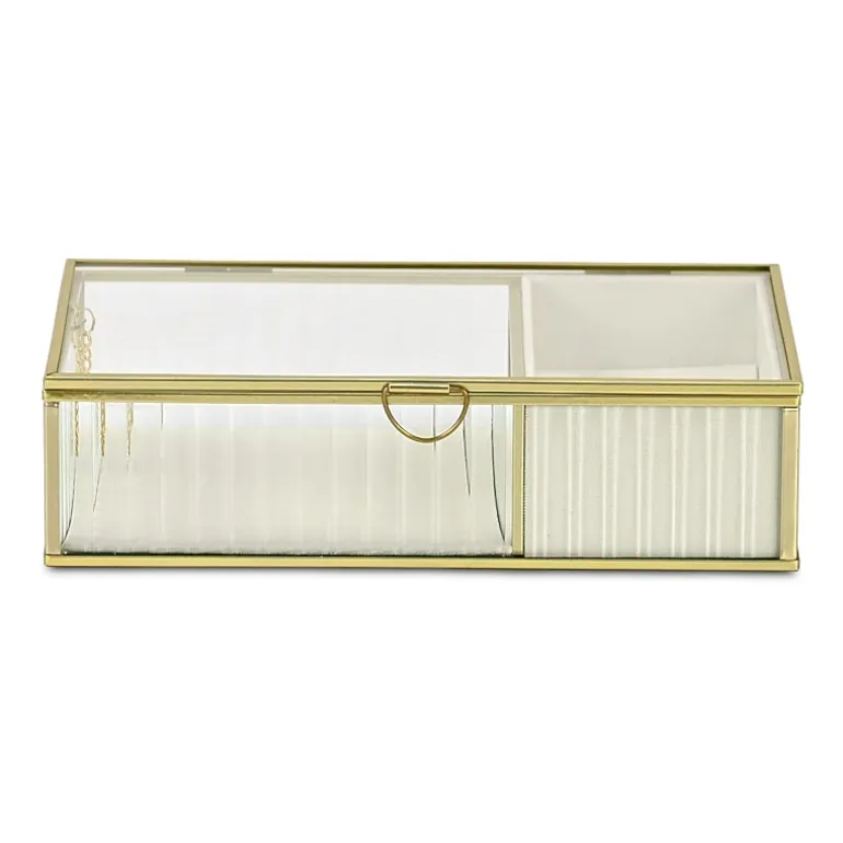 Cheungs Glass Box With Two Padded Compartments Jewelry Organizer