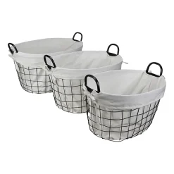 Cheungs Set Of 3 Lined Oval Wire Baskets