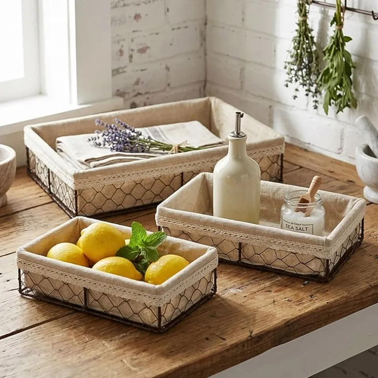 Cheungs Set Of 3 Lined Rectangular Wire Tray