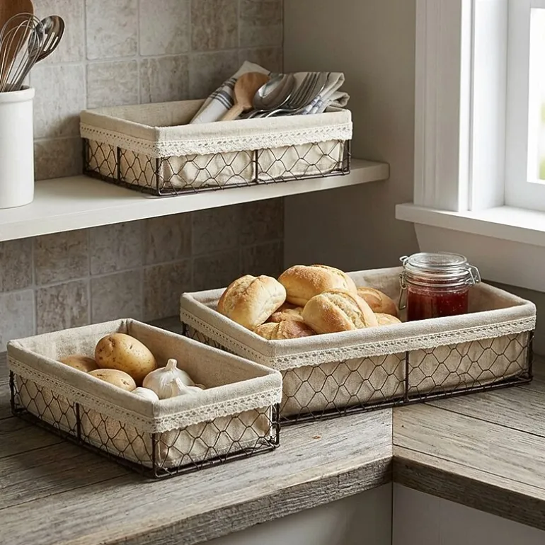 Cheungs Set Of 3 Lined Rectangular Wire Tray