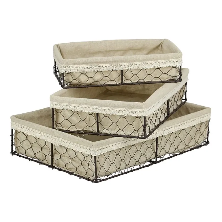 Cheungs Set Of 3 Lined Rectangular Wire Tray