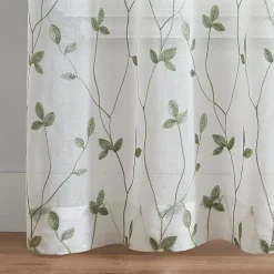 CHF Botanical Embroidery Rod Pocket Embroidered Sheer Set of 2 Curtain Panel