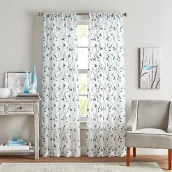 CHF Botanical Embroidery Rod Pocket Embroidered Sheer Set of 2 Curtain Panel