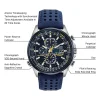 Citizen World Chronograph A-T Mens Chronograph Multi-Function Atomic Time Blue Leather Strap Watch At8020-03l
