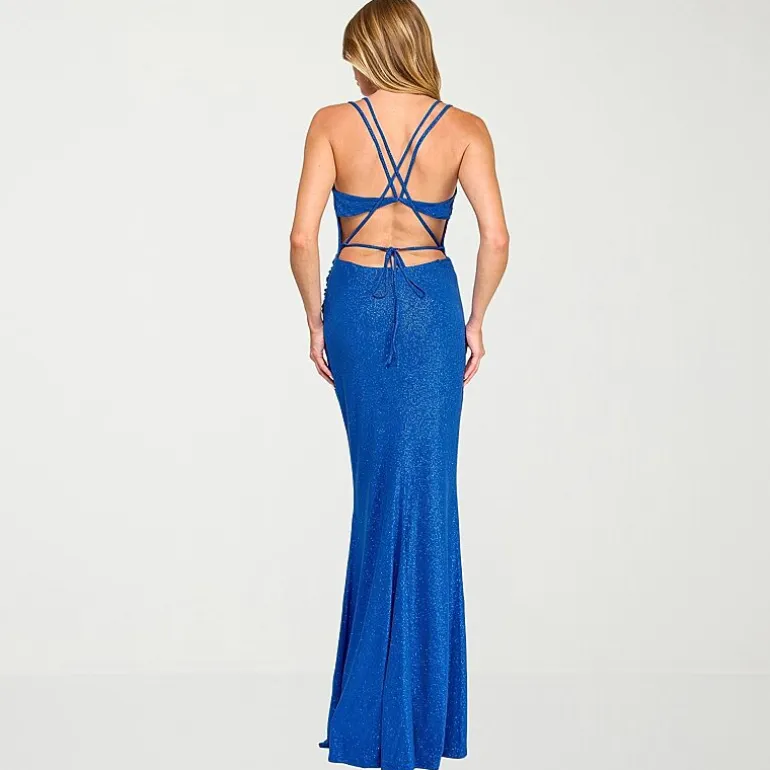 City Triangle Womens Juniors V Neck Sleeveless Spaghetti Straps Glitter Bodycon Dress