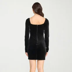 City Triangle Womens Juniors Square Neck Long Sleeve Fitted Velvet Bodycon Dress