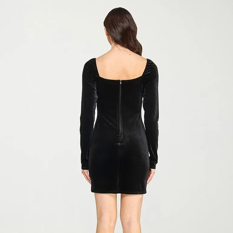City Triangle Womens Juniors Square Neck Long Sleeve Fitted Velvet Bodycon Dress