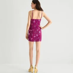 City Triangle Womens Juniors Halter Neck Sleeveless Embellished Embroidered Partially Lined Bodycon Dress