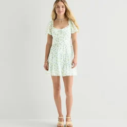 City Triangle Womens Juniors Sweetheart Neck Short Sleeve Flutter Fit + Flare Dress
