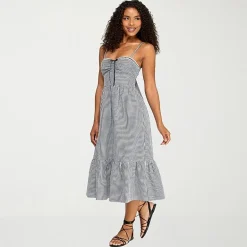 City Triangle Womens Juniors Sweetheart Neck Sleeveless Gingham A-Line Dress