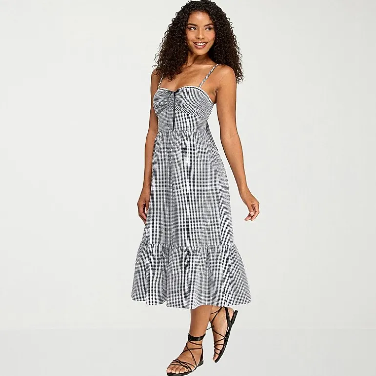 City Triangle Womens Juniors Sweetheart Neck Sleeveless Gingham A-Line Dress