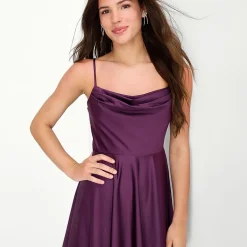 City Triangle Womens Juniors Draped Neck Sleeveless Lined Fit + Flare Dress