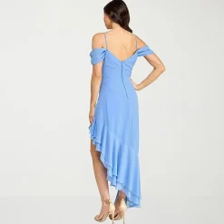 City Triangle Womens Juniors High-Low Sleeveless Off the Shoulder Fit + Flare Dress