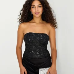 City Triangle Womens Juniors Straight Neck Sleeveless Embellished Partially Lined Fit + Flare Dress