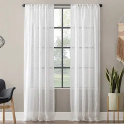 Clean Window Clean Window Textured Slub Stripe Rod Pocket Sheer Single Curtain Panel