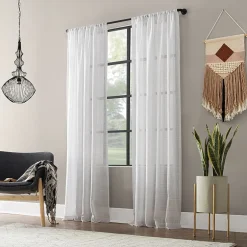 Clean Window Clean Window Textured Slub Stripe Rod Pocket Sheer Single Curtain Panel