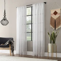 Clean Window Clean Window Textured Slub Stripe Rod Pocket Sheer Single Curtain Panel