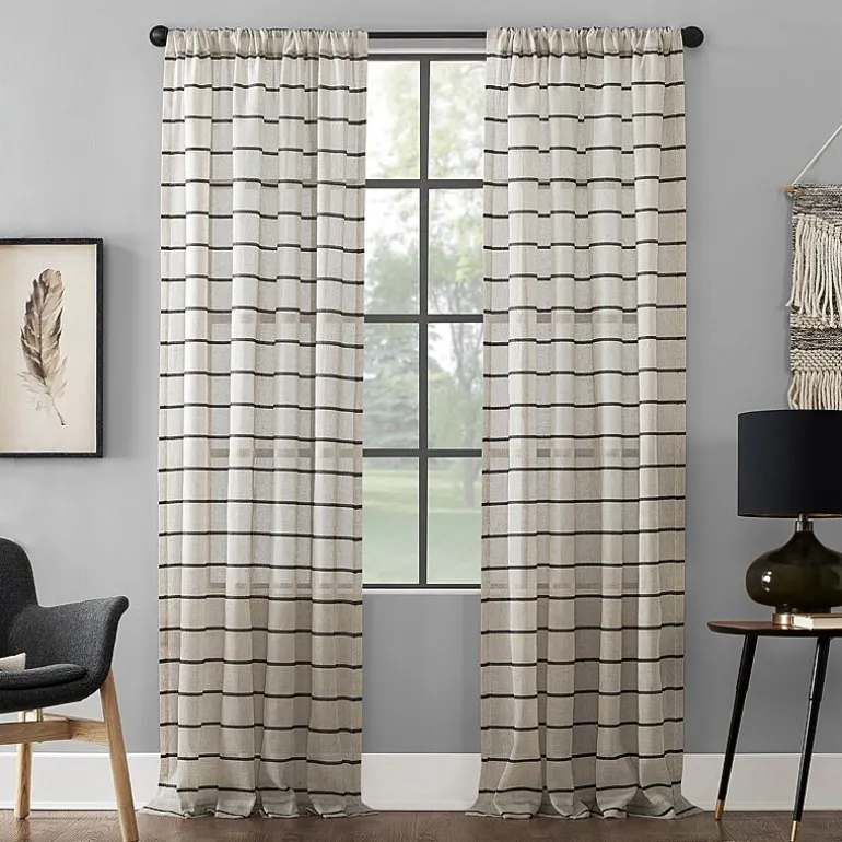 Clean Window Twill Stripe Anti-Dust Rod Pocket Sheer Single Curtain Panel