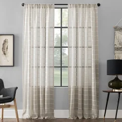 Clean Window Twill Stripe Anti-Dust Rod Pocket Sheer Single Curtain Panel