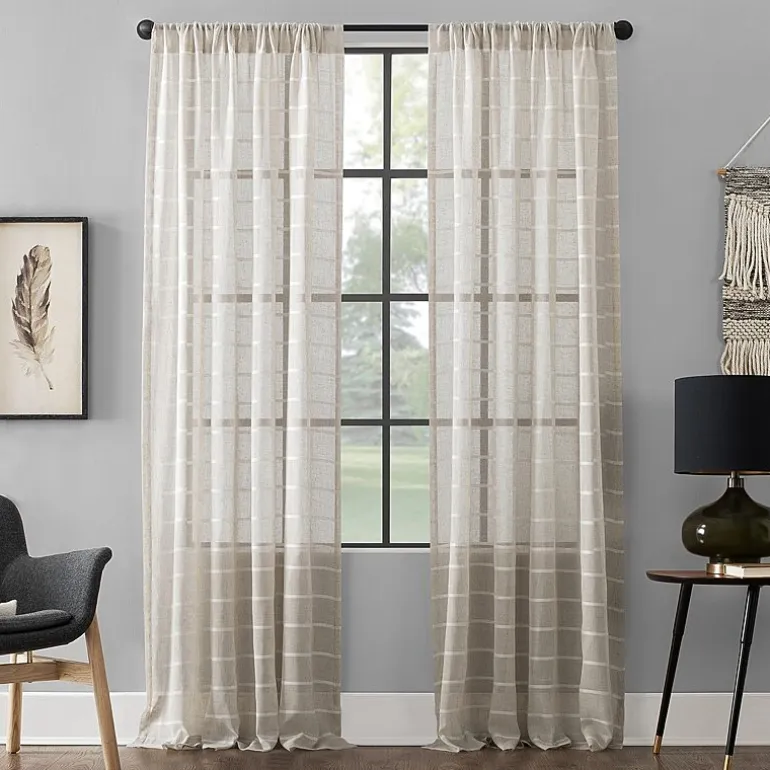Clean Window Twill Stripe Anti-Dust Rod Pocket Sheer Single Curtain Panel