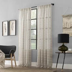 Clean Window Twill Stripe Anti-Dust Rod Pocket Sheer Single Curtain Panel