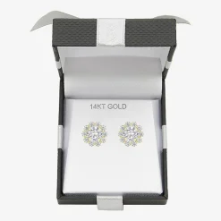 Cluster Flower Cubic Zirconia Stud Earrings 14K Gold