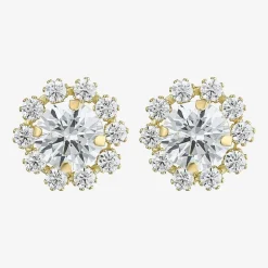Cluster Flower Cubic Zirconia Stud Earrings 14K Gold