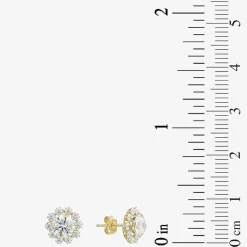 Cluster Flower Cubic Zirconia Stud Earrings 14K Gold