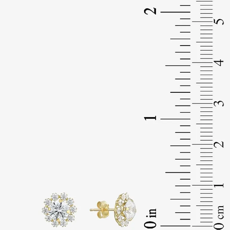 Cluster Flower Cubic Zirconia Stud Earrings 14K Gold